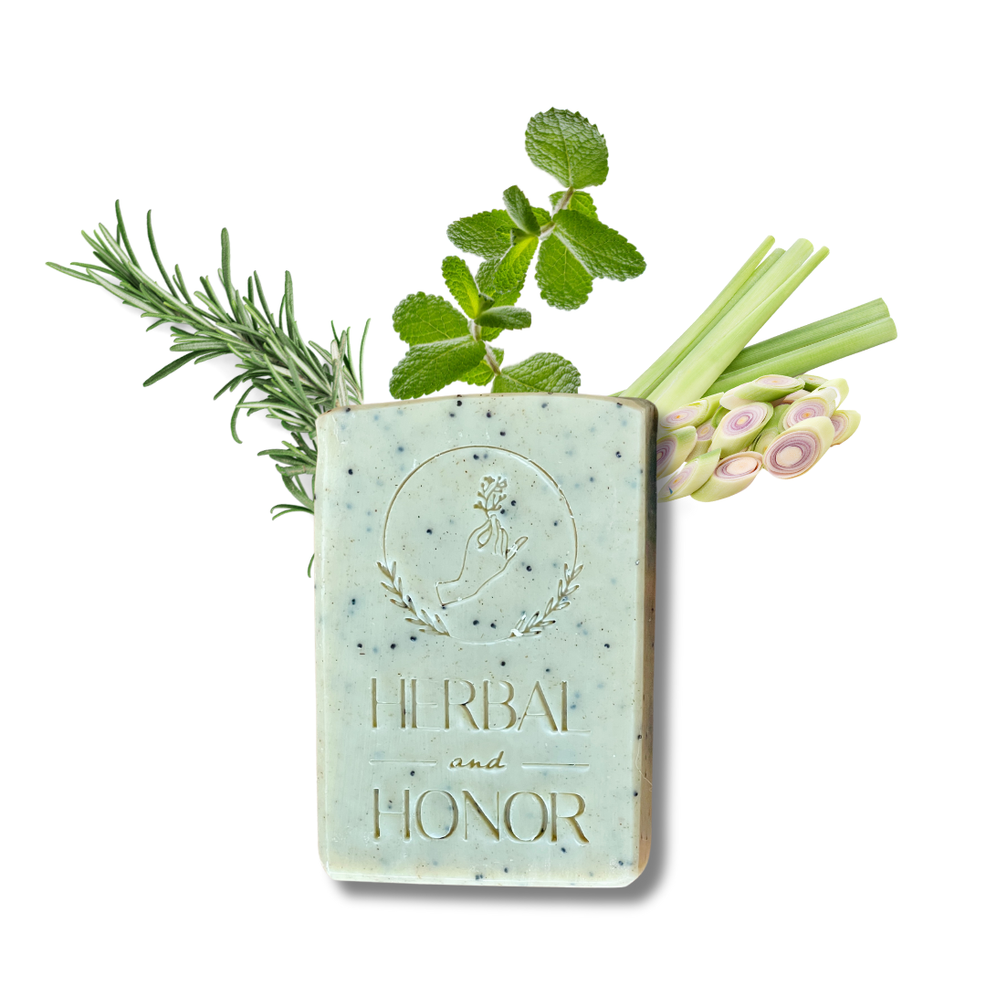 Minty Grass - Exfoliating Poppy Seed and Nettle All Natural Bar Soap with Coconut Milk & Shea Butter