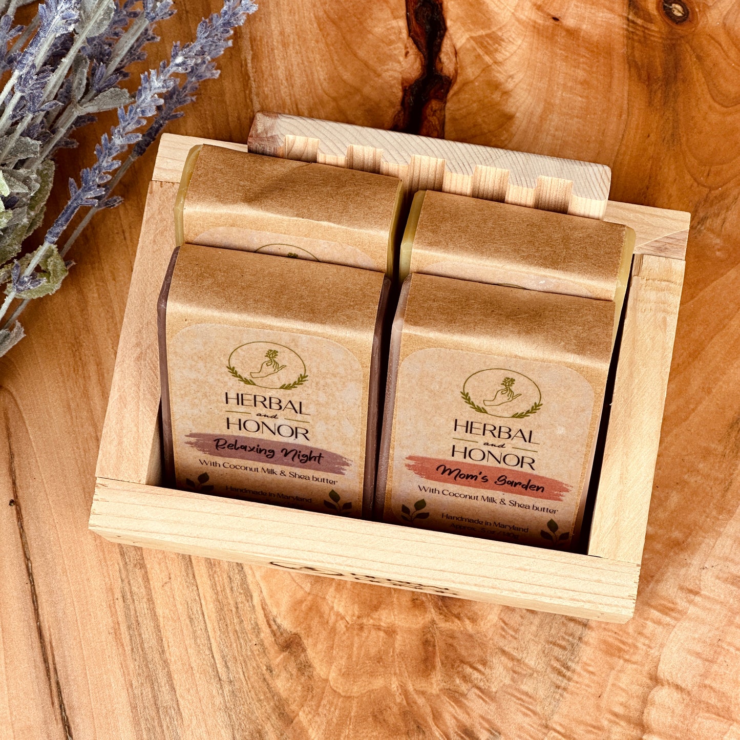 All Natural Bar Soap Gift Set - Wood Crate Set of 4 Soaps