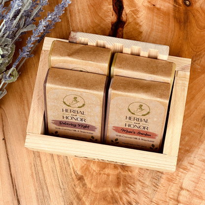 All Natural Bar Soap Gift Set - Wood Crate Set of 4 Soaps