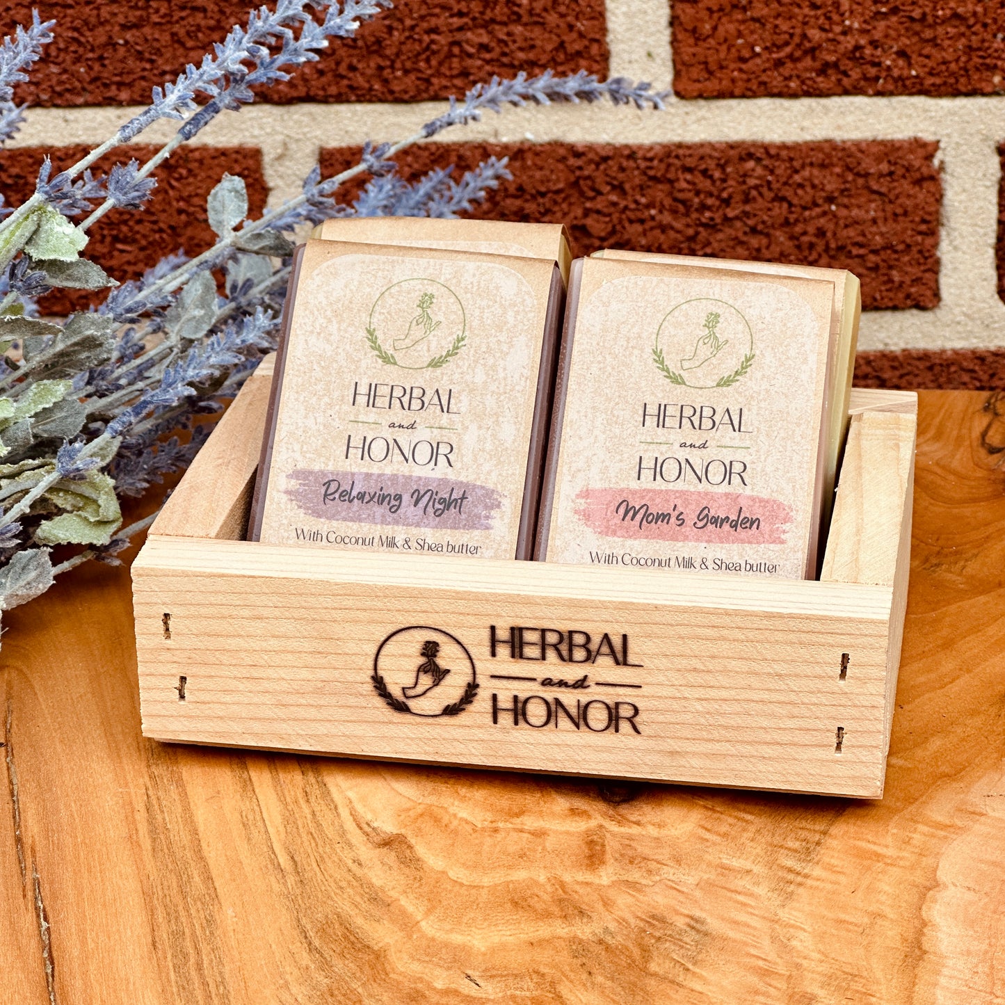 All Natural Bar Soap Gift Set - Wood Crate Set of 4 Soaps