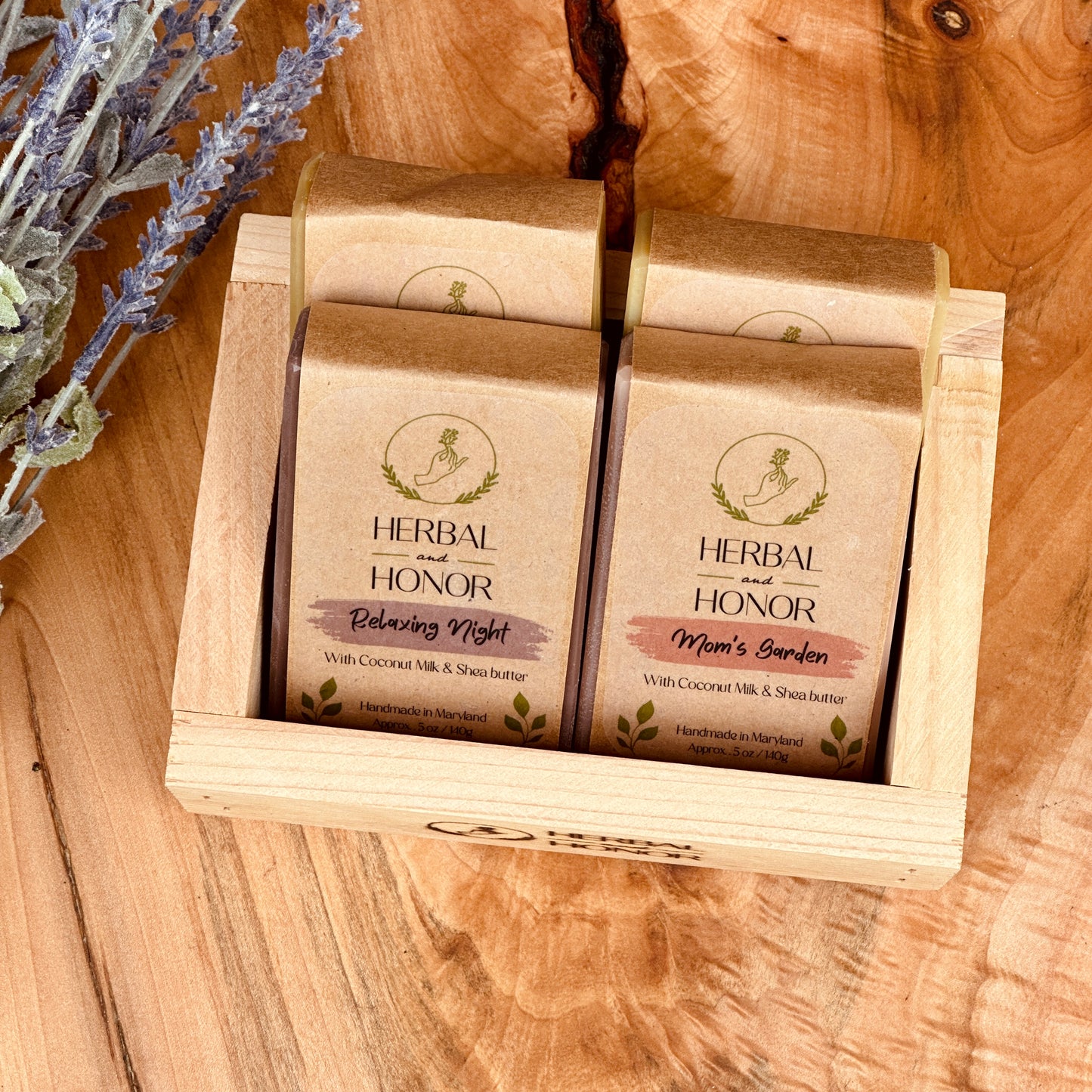 All Natural Bar Soap Gift Set - Wood Crate Set of 4 Soaps