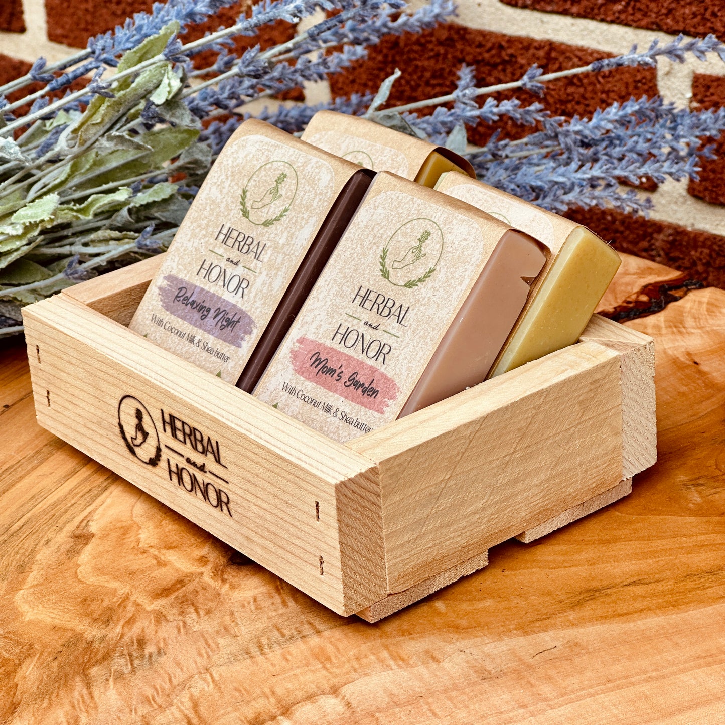 All Natural Bar Soap Gift Set - Wood Crate Set of 4 Soaps